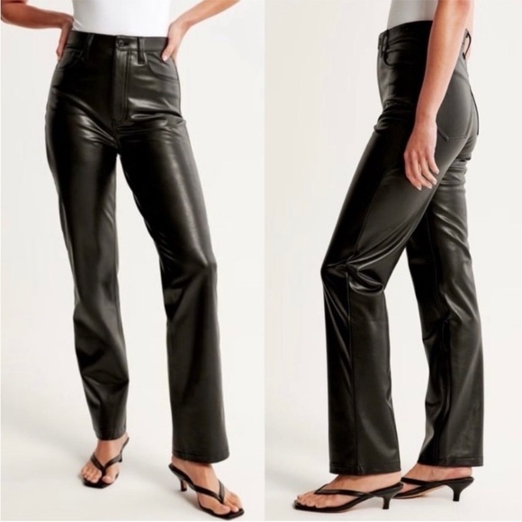 Abercrombie & Fitch The 90’s Straight Ultra High Rise Vegan Leather Pants - Picture 2 of 13